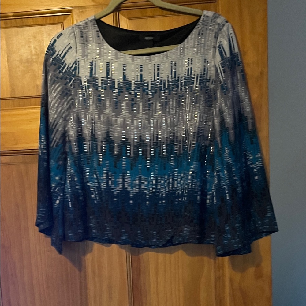 Alfani Blue and Gray Patterned Top